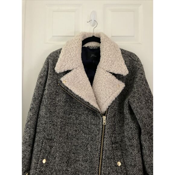 J.Crew Womens Oversized Herringbone Motorcycle Jacket K2383 overcoat Small - Picture 2 of 10